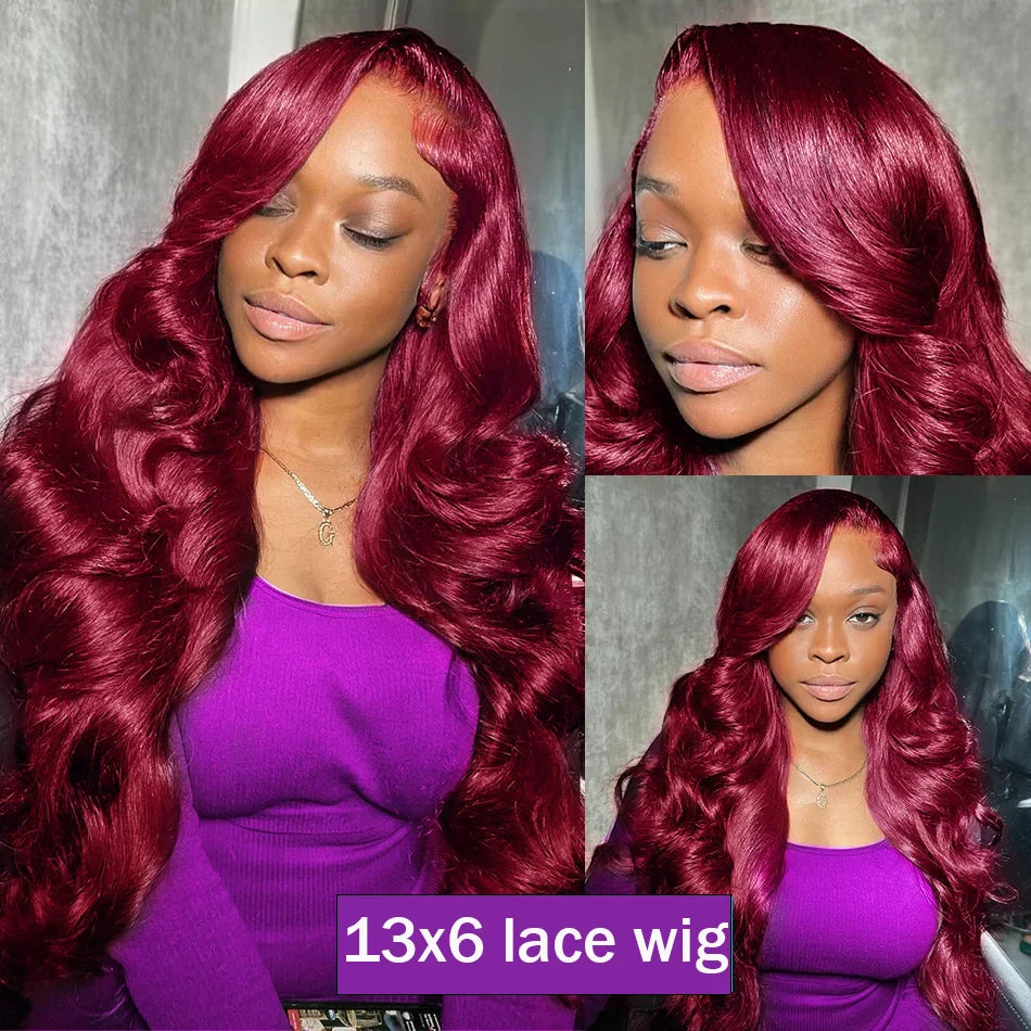 Rich Color | 200% Density Burgundy 99J Glueless HD Lace 13x6 Frontal Wig