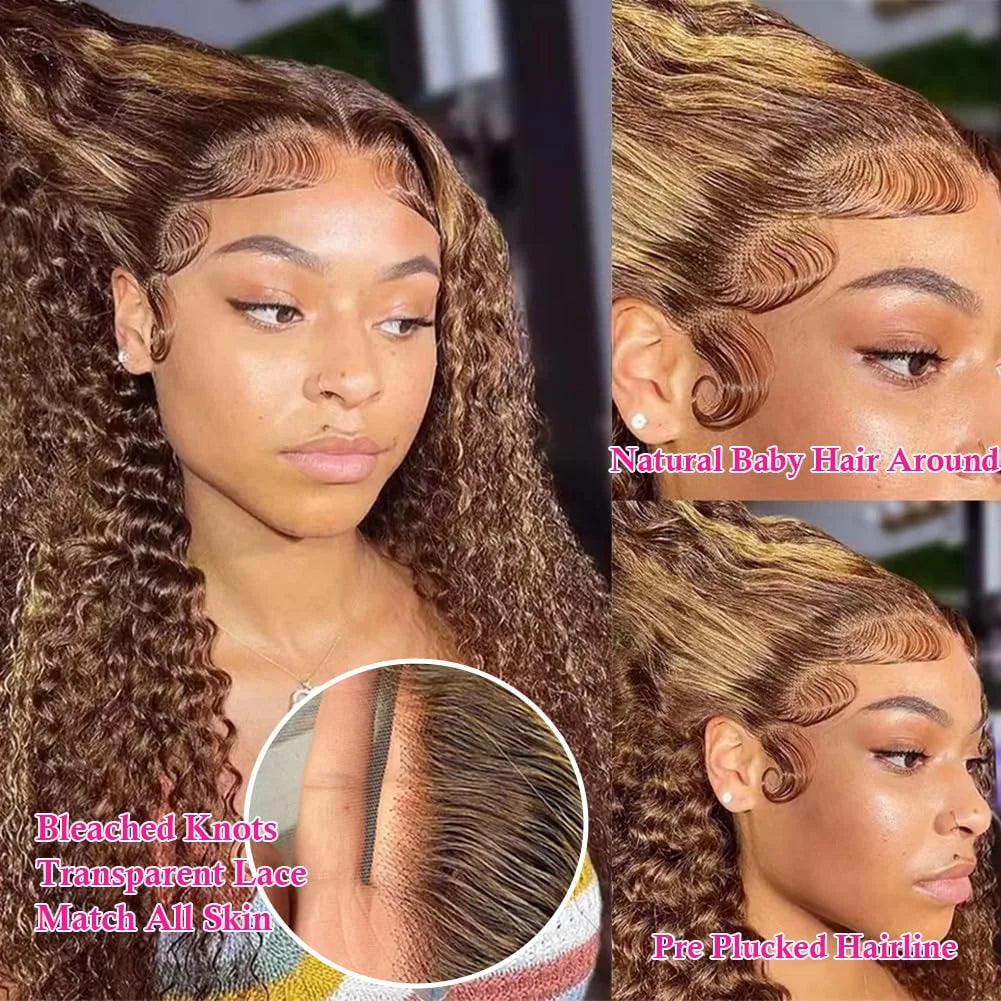 Ready To Wear | Honey Brown Highlight Deep Wave Glueless HD Lace 13x6 Frontal Wig by Geeta Pre-Cut