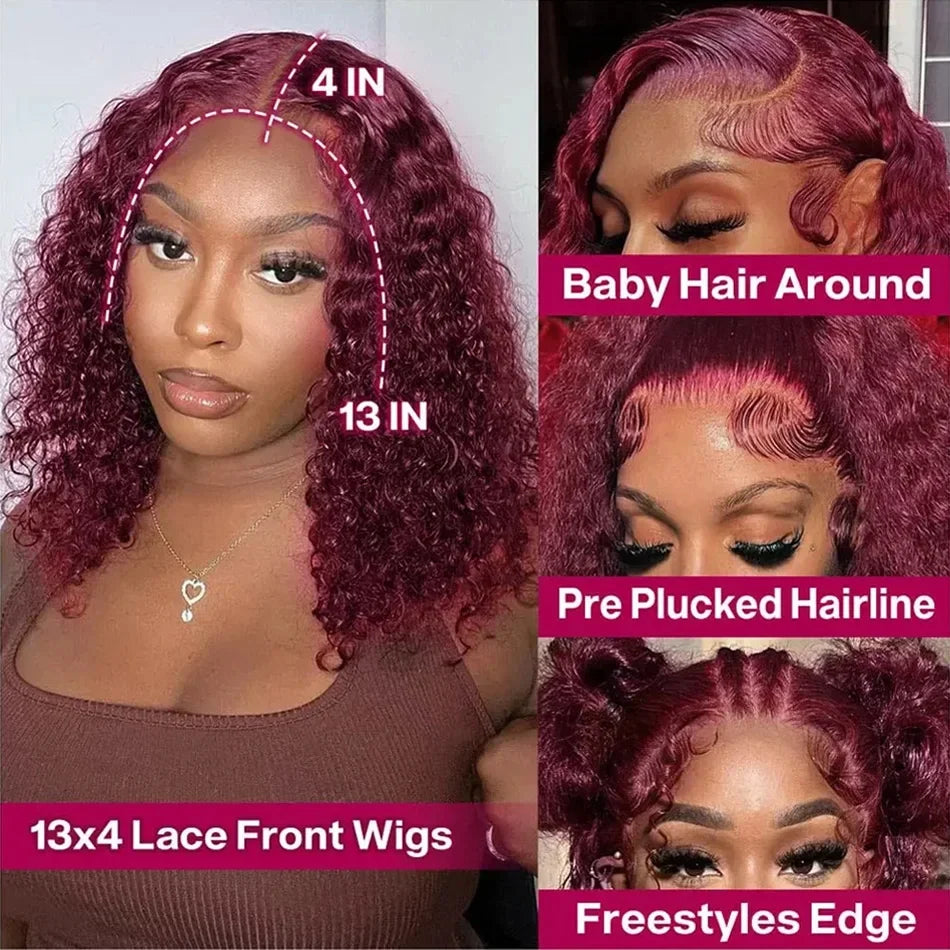 Wear & Go | Burgundy 99J Water Wave Glueless HD Lace 13x4 Frontal Wig