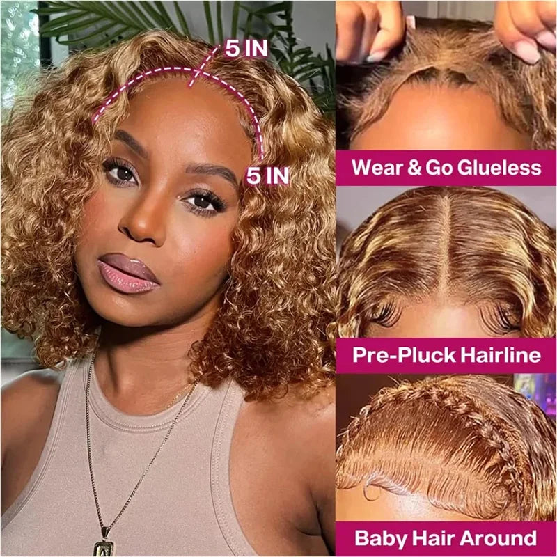 Ready To Wear | Honey Brown Highlight Deep Wave Glueless HD Lace 5x5 Closure Wig