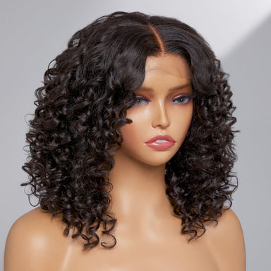 12 Inches | Casual Bouncy Curly 4x4 Closure Lace Glueless Mid Part Short Wig 100% Human Hair