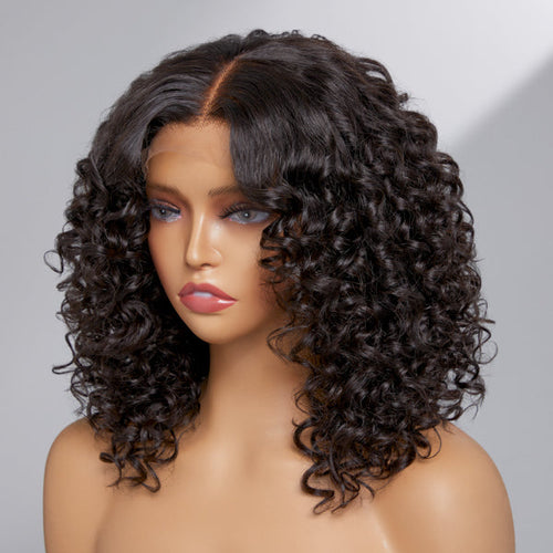 12 Inches | Casual Bouncy Curly 4x4 Closure Lace Glueless Mid Part Short Wig 100% Human Hair