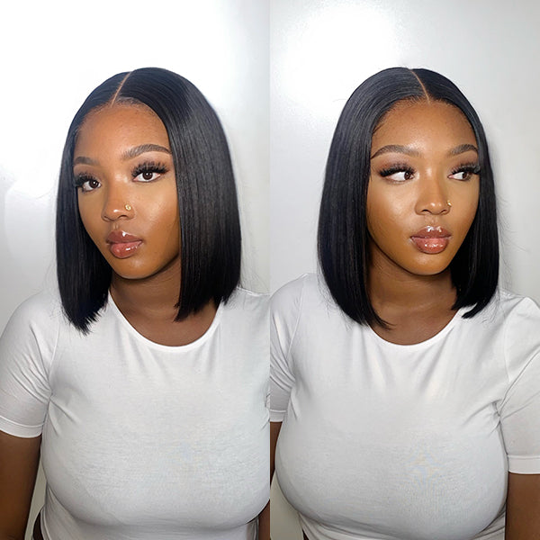 Pre-bleached Glueless Middle Part Wide T Lace Bob Wig 100% Human Hair | Easy & Daily- US Only