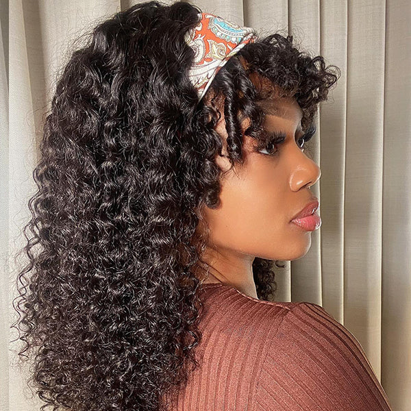 Throw On & Go Deep Wave No Lace Glueless Long Headband Wig 100% Human Hair - US Only