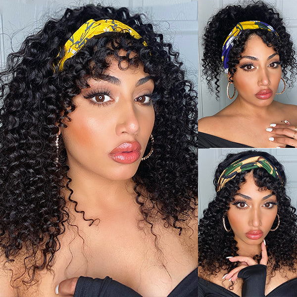Throw On & Go Deep Wave No Lace Glueless Long Headband Wig 100% Human Hair - US Only