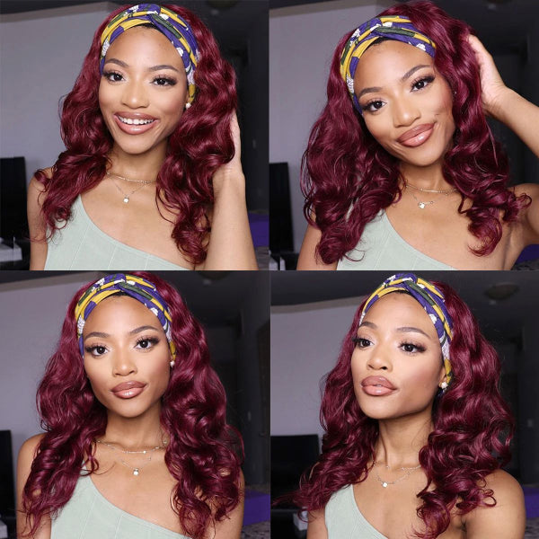 Put On & Go Glueless Sugar Plum Dark Root Headband Wig 100% Human Hair