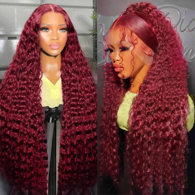 1 Min Install | Burgundy Deep Wave Glueless HD Lace 13x6 Frontal Wig Pre-Cut