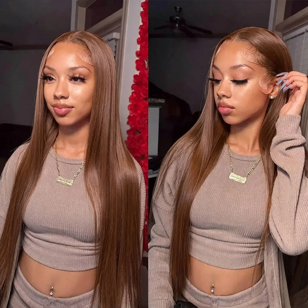 Melted Hair 180% Density Brown Bone Straight Wig Glueless 13x6 Frontal Wig