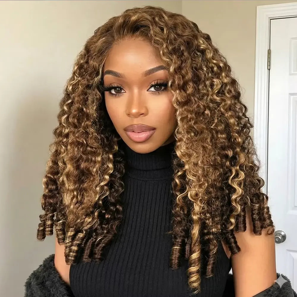 Melted Hair Burmese Curly 4/27 Highlight Color Boho Braid Feather Crochet Hair Extension Brazilian Burmese Sprial Curly Miracle Knots 100% Human Hair Crochet Hair
