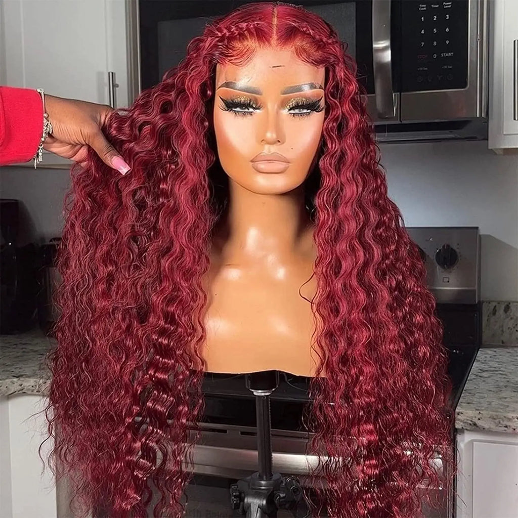 1 Min Install | Burgundy Deep Wave Glueless HD Lace 13x6 Frontal Wig Pre-Cut