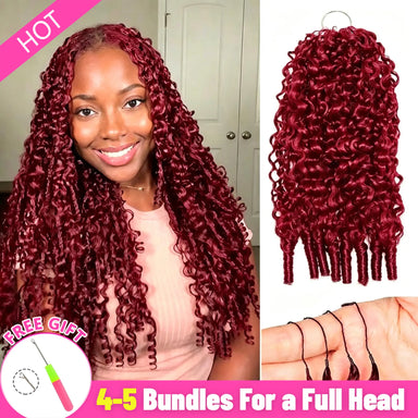 Melted Hair Burgundy Color Burmese Curly Feather Hair Extensions Knotless Pre-Separated Crochet Hair For Daily Use 100% Human Hair
