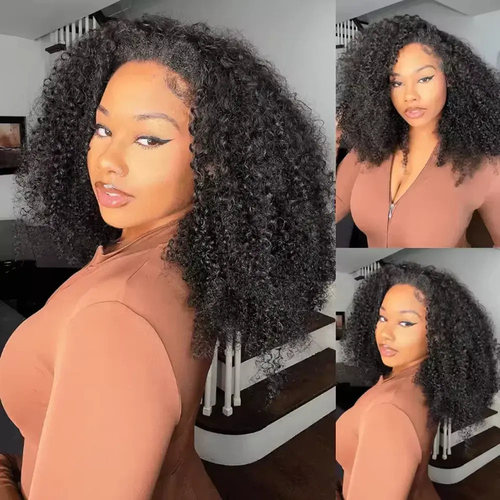 3 Second Install | Kinky Curly No-Lace Glueless Half Wig