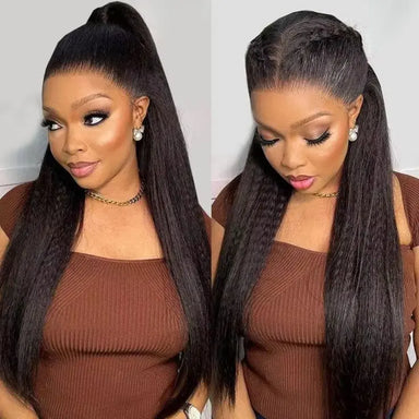 Melted Hair 180% Density Kinky Straight Wig Glueless 360 Lace Pre-Cut Lace Wig — Bleached Knots