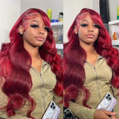 Melted Hair Burgundy Body Wave Wig Glueless 13x6 Frontal Wig