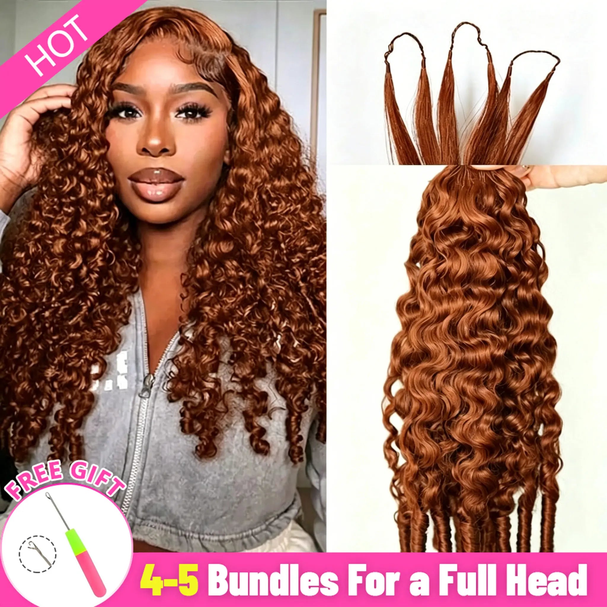 Ginger Kinky Curly Crochet Braiding Hair Extensions — 100% Human Hair