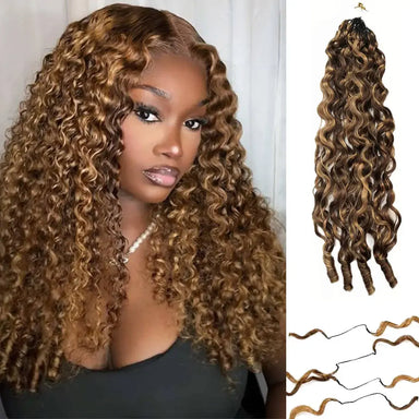 Melted Hair Burmese Curly 4/27 Pre looped Highlight Feather Crochet Hair Knotless Burmese Curly Miracle Knots Bundles Human Hair Extension For Braids