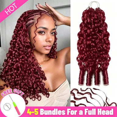 Melted Hair 99J Burmese Curly Knotless Pre-Separated Crochet Hair Extensions For Braids Feather Line 100% Human Hair Burgundy Color 18-24inch