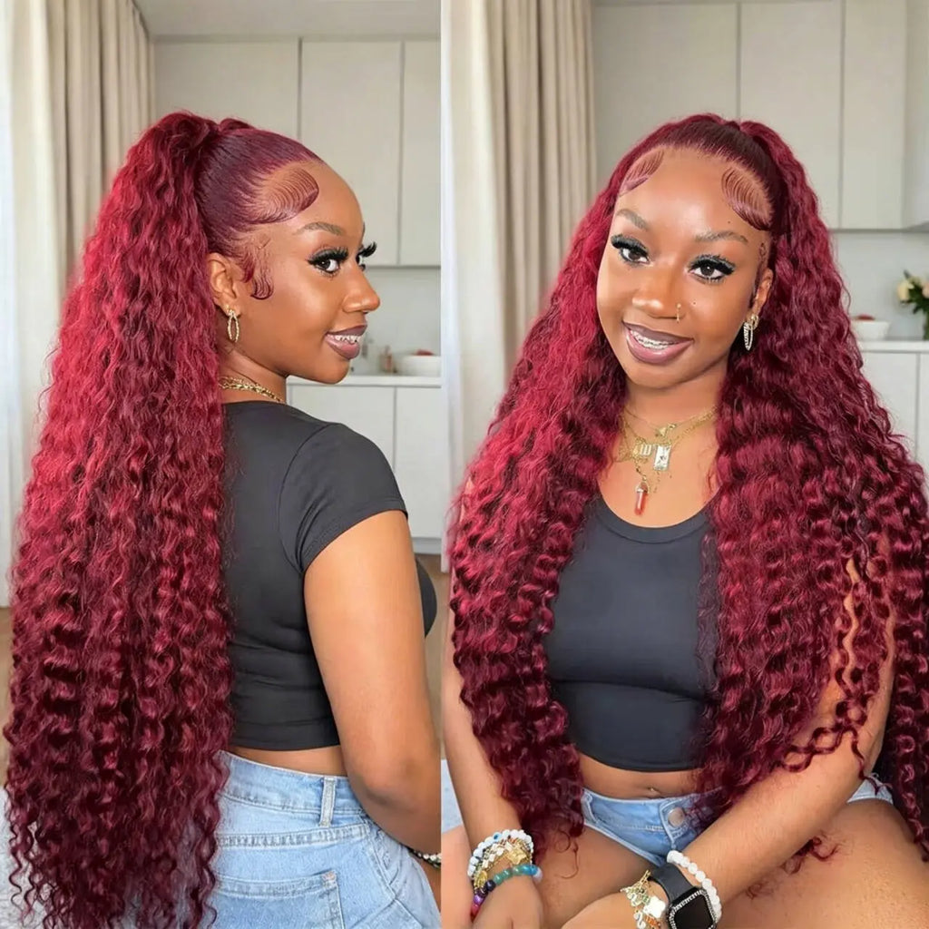 Ready To Wear | Burgundy Deep Wave Glueless HD Lace 13x6 Frontal Wig Pre-Cut