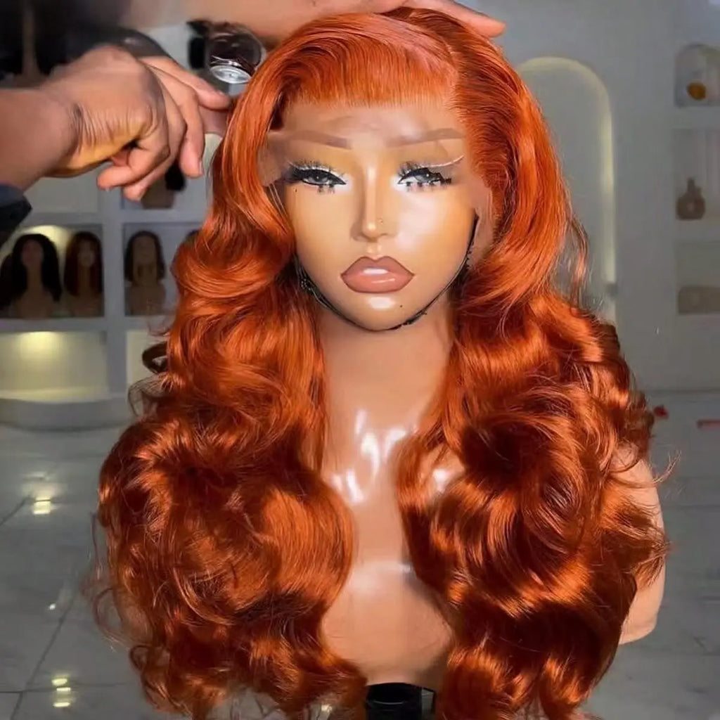 Melted Hair 180% Density Ginger Body Wave Wig Glueless 13x6 Frontal Wig — Transparent Lace