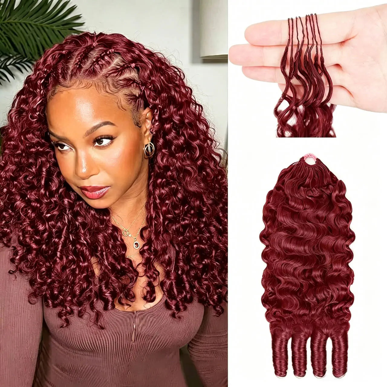 Burgundy Curly Crochet Braiding Hair Extensions — 100% Human Hair