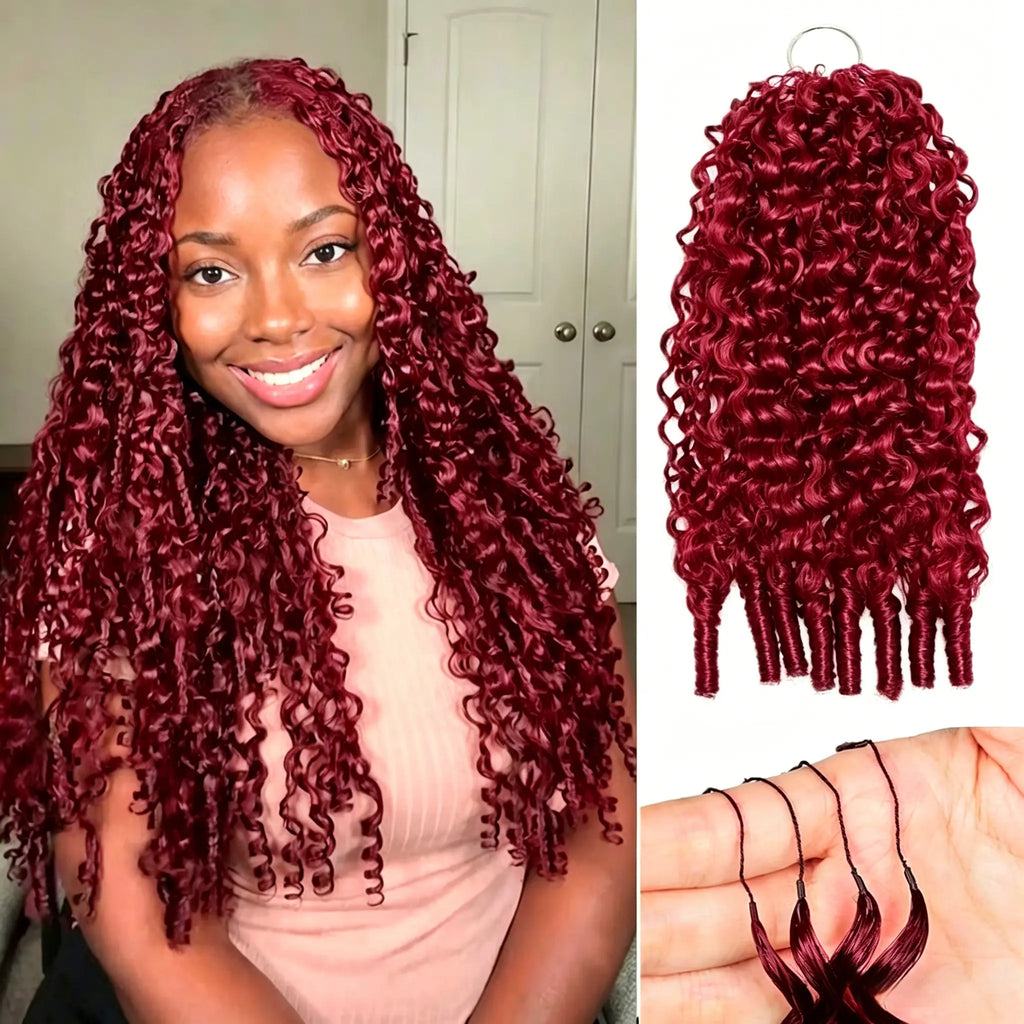 Burgundy Curly Crochet Braiding Hair Extensions — 100% Human Hair