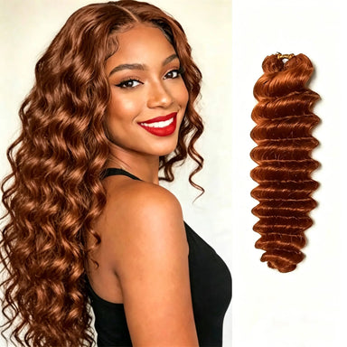40Strands/Pack Dark Ginger Orange Deep Wave Feather Crochet Human Hair Tight Curly 33# Reddish Brown Pre-Separated Knotless Crochet Human Hair Extensions With Loop For Braiding