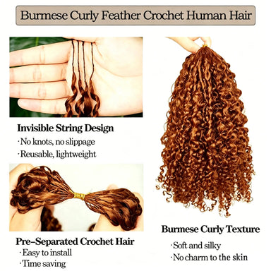 Ginger Kinky Curly Crochet Braiding Hair Extensions — 100% Human Hair