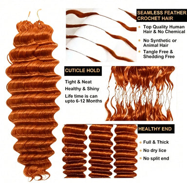 40Strands/Pack Dark Ginger Orange Deep Wave Feather Crochet Human Hair Tight Curly 33# Reddish Brown Pre-Separated Knotless Crochet Human Hair Extensions With Loop For Braiding