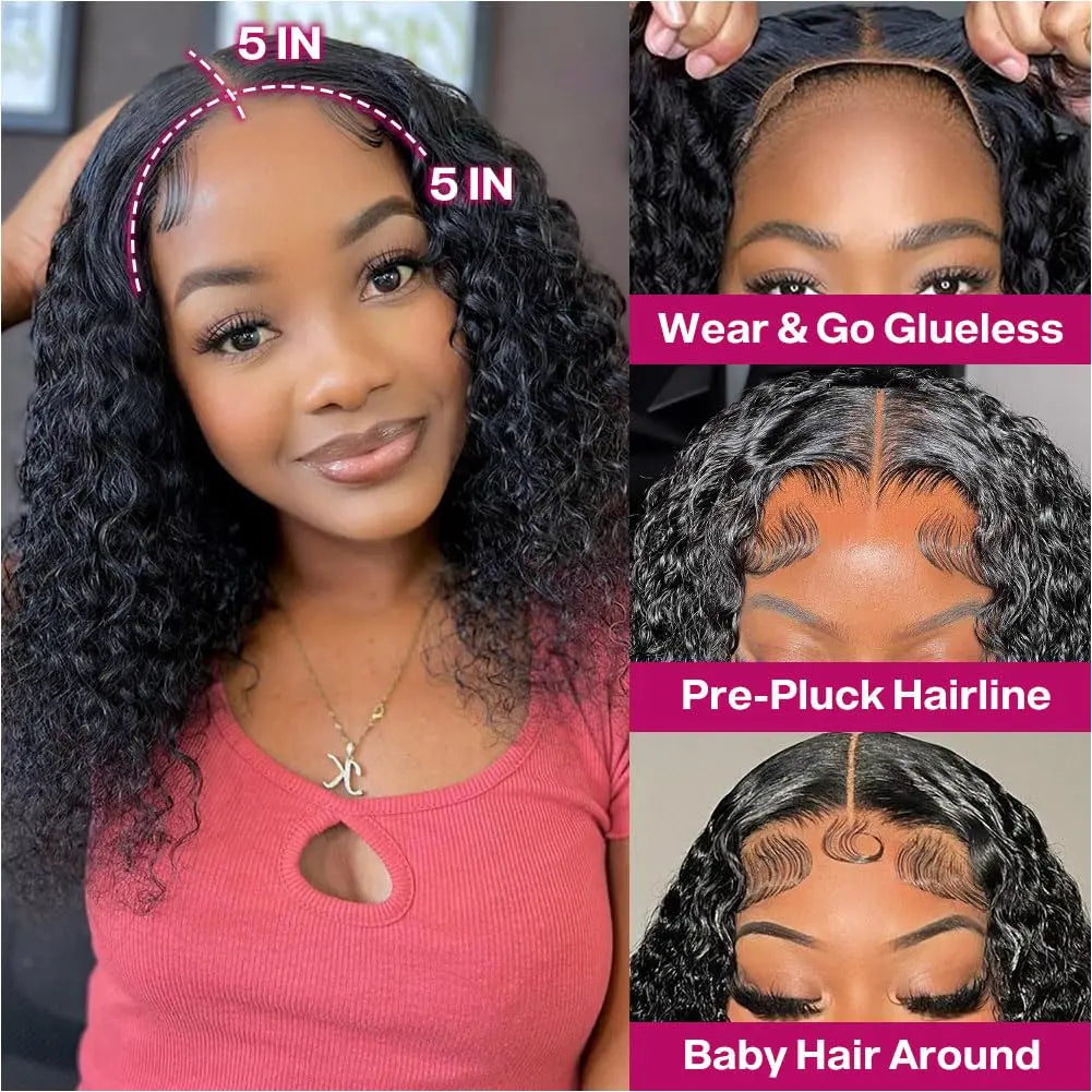 Melted Hair 180% Density Deep Wave Wig Glueless 7x5 Closure Pre-Cut Lace Wig