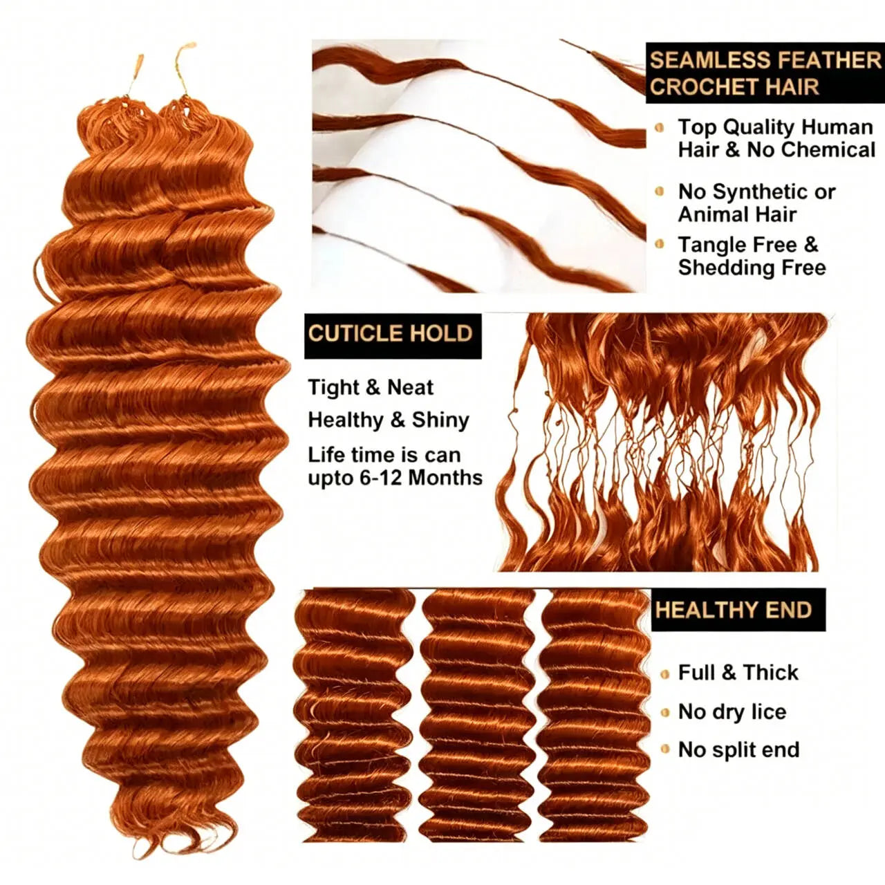 Ginger Kinky Curly Crochet Braiding Hair Extensions — 100% Human Hair