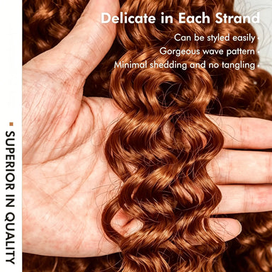 Kinky Curly Dark Ginger Orange Crochet Hair For Women Human Hair Pre-looped Beach Curl Crochet Braids Hair Deep Wave Braiding Hair Extensions Reddish Brown Kinky Curly Human Hair Feather Crochet Hair