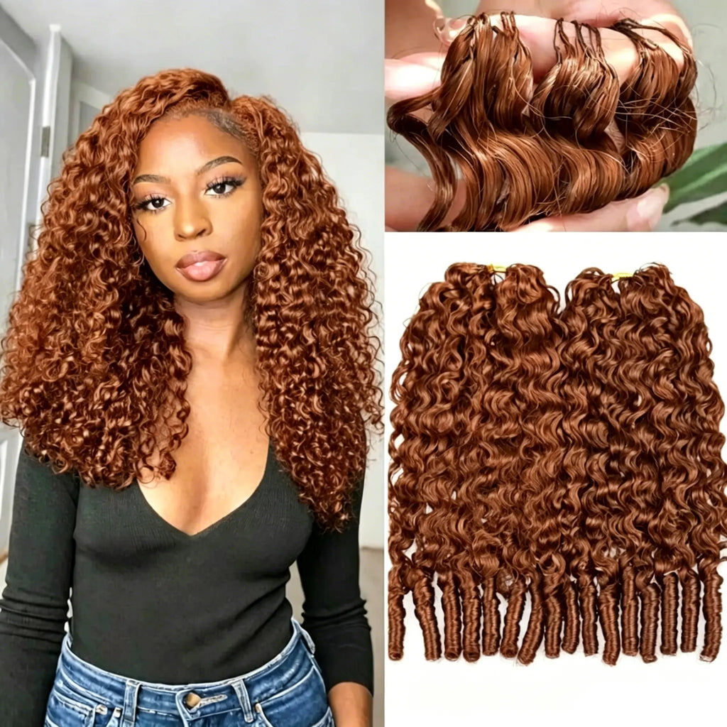 Melted Hair Reddish Brown Burmese Curly Crochet Human Hair Knotless Pre-Separated 33# Color Kinky Curly Feather Crochet Hair Extensions For Braiding