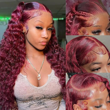 1 Min Install | Burgundy Deep Wave Glueless HD Lace 13x6 Frontal Wig Pre-Cut