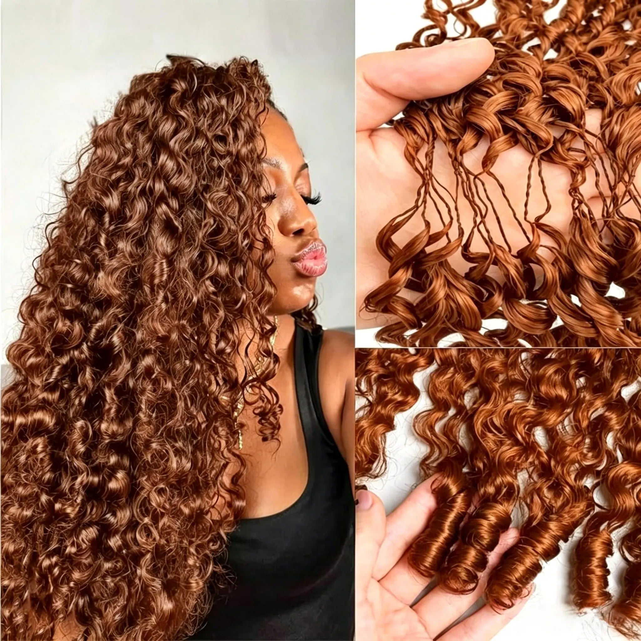 Burmese Curly Feather Crochet Human Hair Reddish Brown Knotless Pre-Separated Kinky Curly Feather Crochet Hair Extensions For Braiding 33# Color Hair
