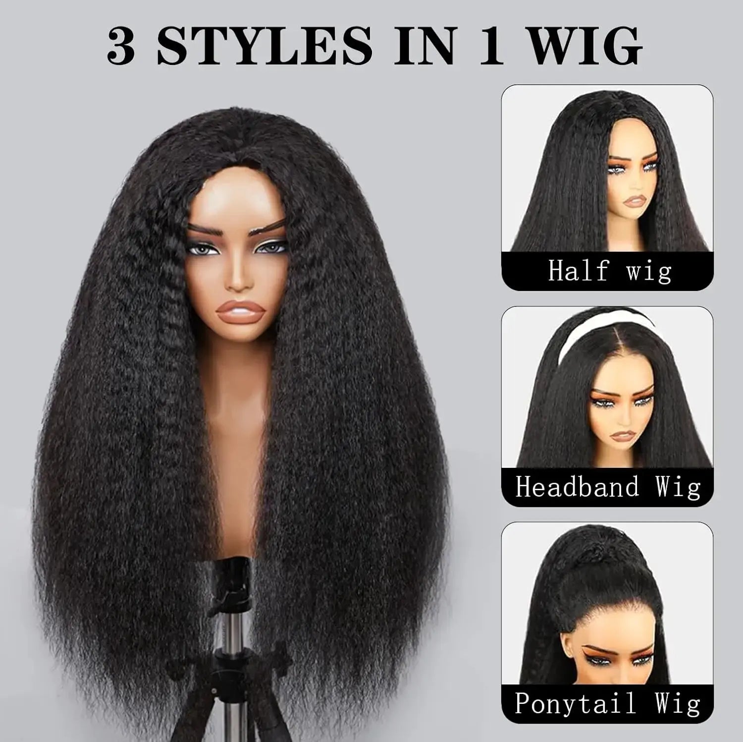 No Glue No Fuss | Kinky Straight No-Lace Glueless Half Wig