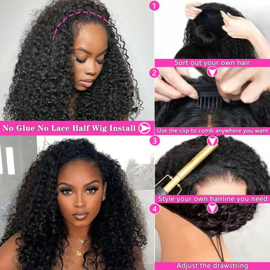No Glue No Fuss | Deep Wave No-Lace Glueless Half Wig