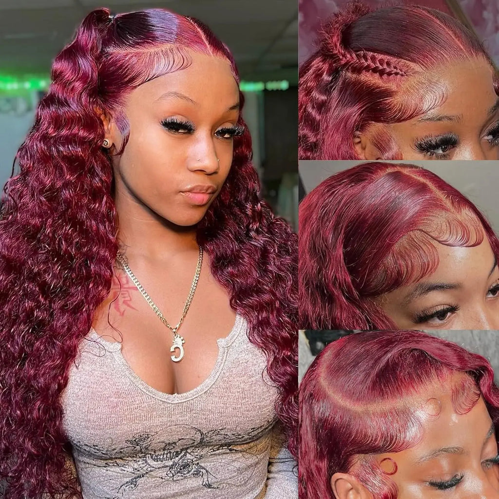 1 Min Install | Burgundy Deep Wave Glueless HD Lace 13x6 Frontal Wig Pre-Cut