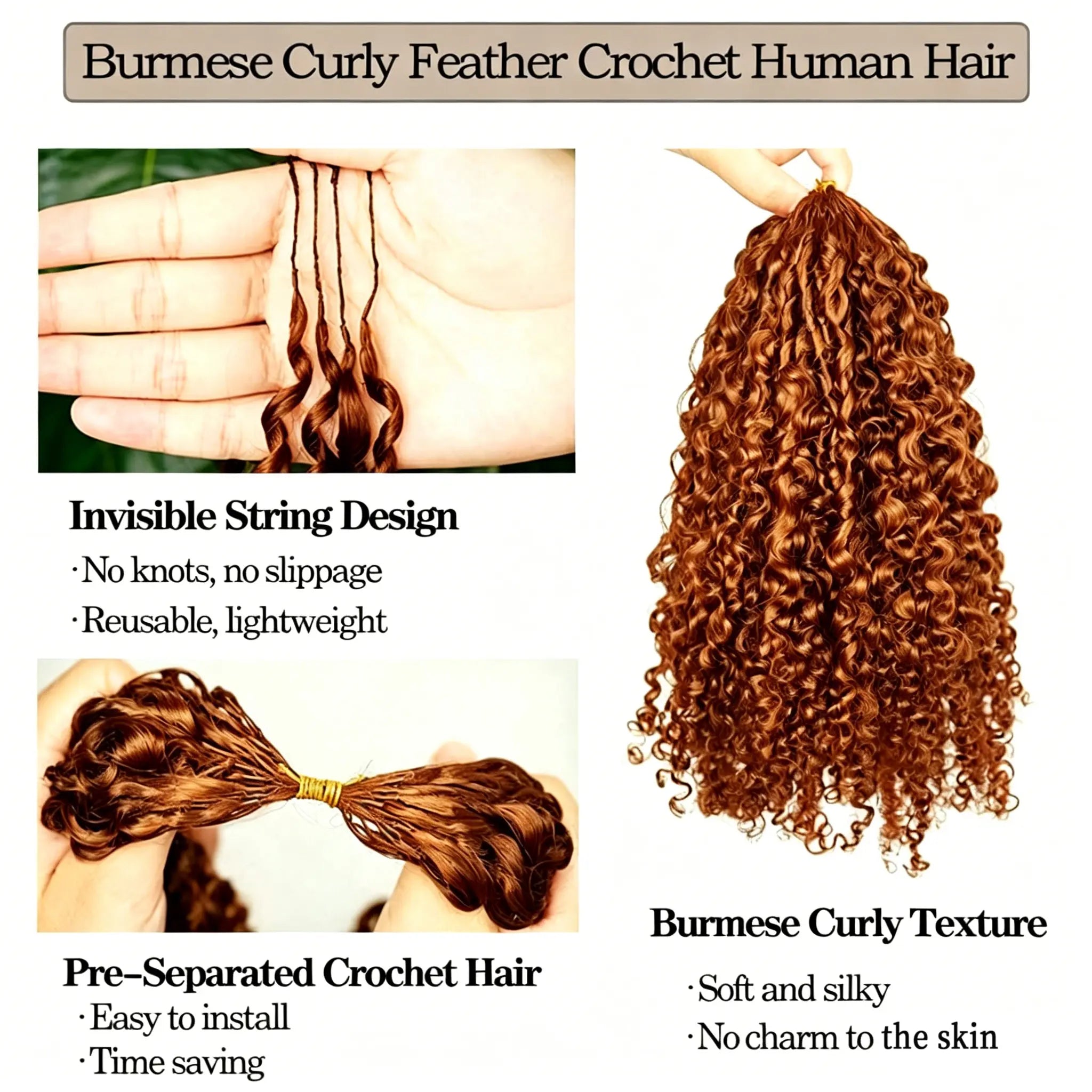 Ginger Kinky Curly Crochet Braiding Hair Extensions — 100% Human Hair