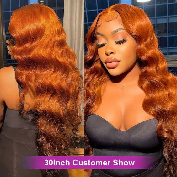 Melted Hair 180% Density Ginger Body Wave Wig Glueless 13x6 Frontal Wig — Transparent Lace