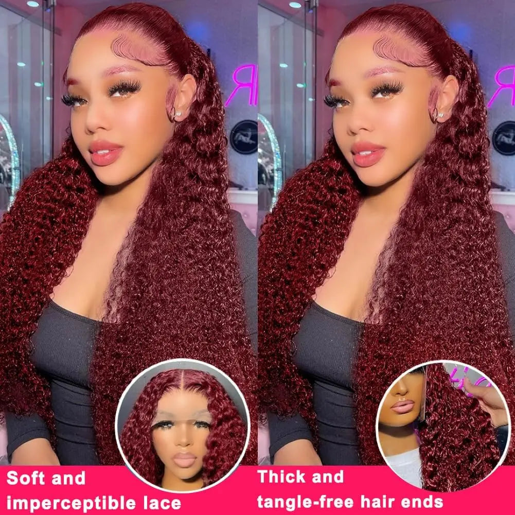 1 Min Install | Burgundy Deep Wave Glueless HD Lace 13x6 Frontal Wig Pre-Cut