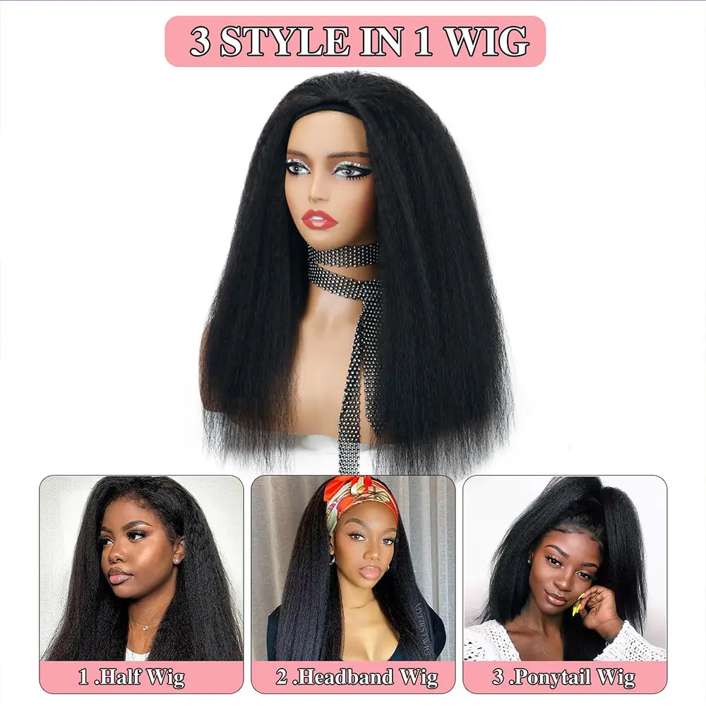 No Glue No Fuss | Kinky Straight No-Lace Glueless Half Wig