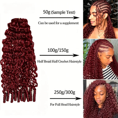 Melted Hair 99J Burmese Curly Knotless Pre-Separated Crochet Hair Extensions For Braids Feather Line 100% Human Hair Burgundy Color 18-24inch