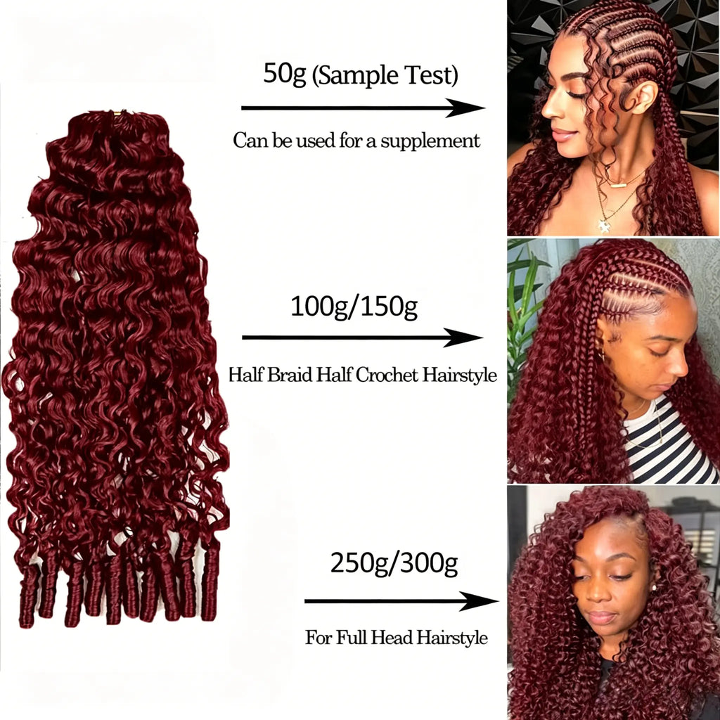 Burgundy Curly Crochet Braiding Hair Extensions — 100% Human Hair