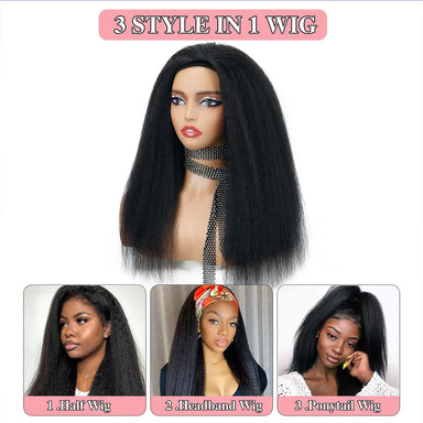 Melted Hair Kinky Straight Wig Glueless Half Wig — Drawstring Cap