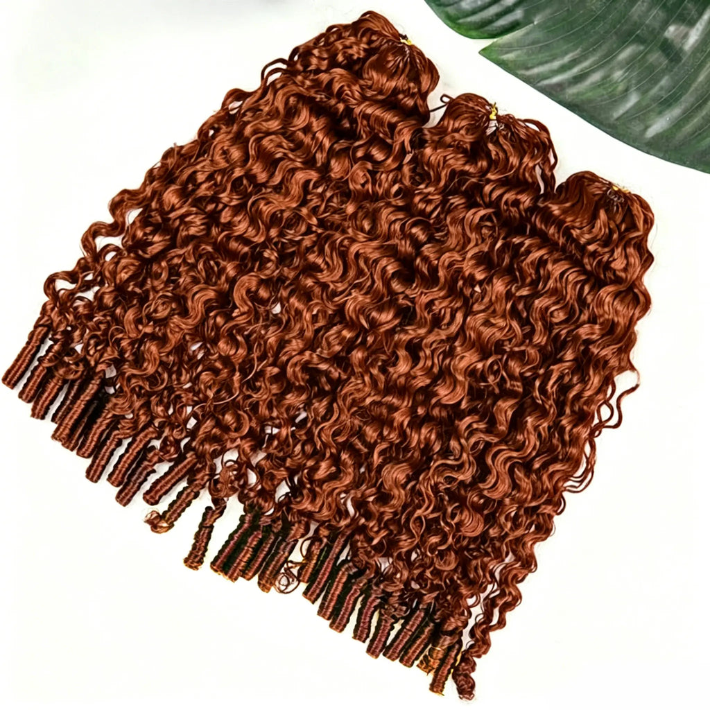Burmese Curly Feather Crochet Human Hair Reddish Brown Knotless Pre-Separated Kinky Curly Feather Crochet Hair Extensions For Braiding 33# Color Hair