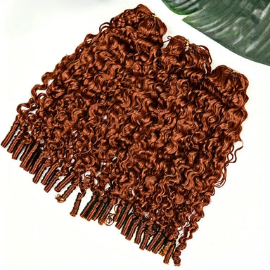 Burmese Curly Feather Crochet Human Hair Reddish Brown Knotless Pre-Separated Kinky Curly Feather Crochet Hair Extensions For Braiding 33# Color Hair