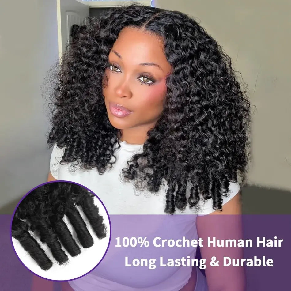 Burmese Curly Human Hair Human Crochet Hair For Black Women Kinky Curly Human Hair Crochet Bundles Pre-Separated Feather Crochet Human Hair Invisible