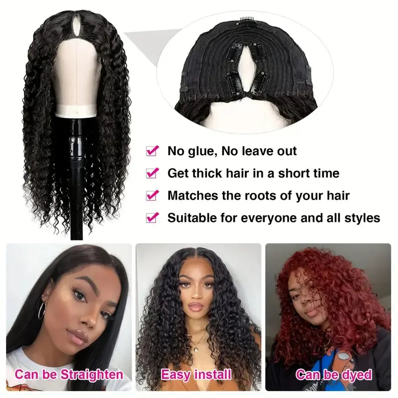 Quick Clip Wig | Deep Wave No-Lace Glueless V Part Wig