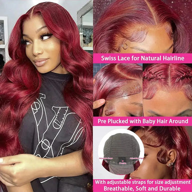 Throw On & Go | Burgundy Body Wave Glueless HD Lace 13x6 Frontal Wig