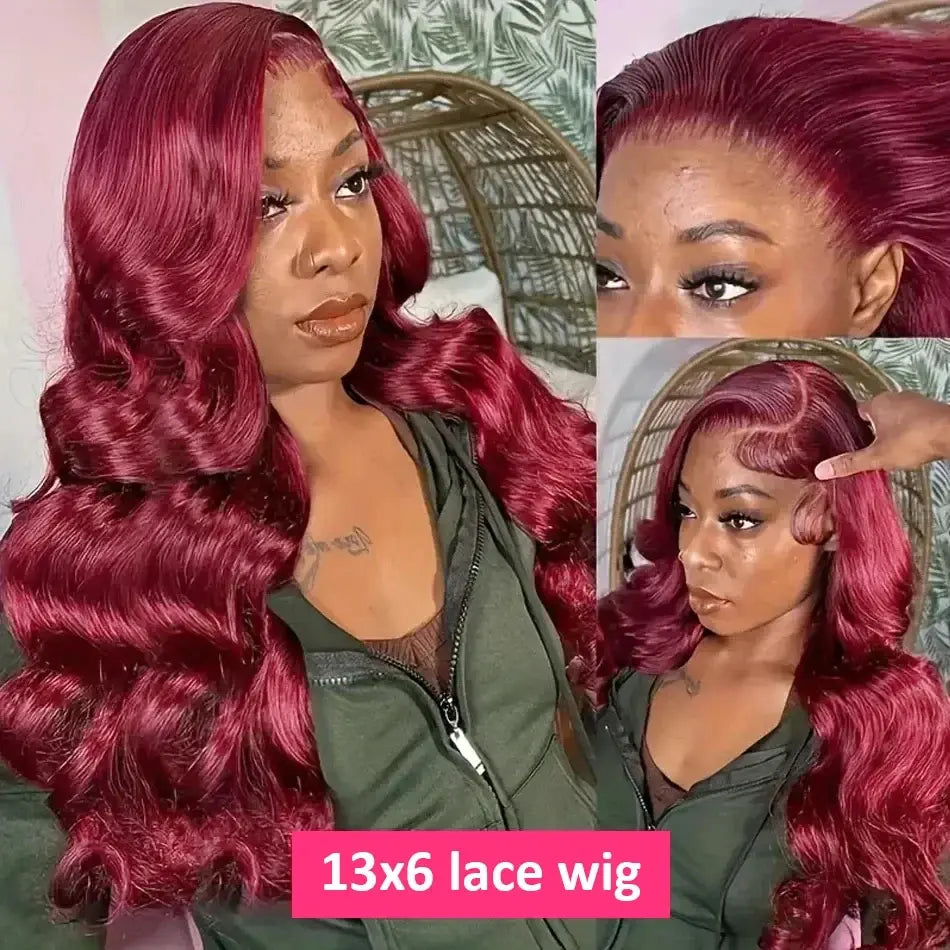 Melted Hair 180% Density Burgundy Body Wave Wig Glueless 13x6 Frontal Wig